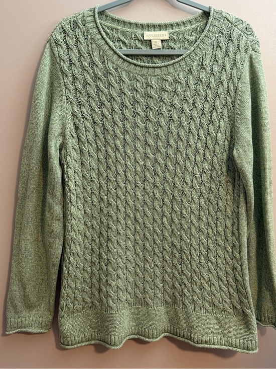 Appleseed's Sweaters - Appleseed's Sage Green Cable-Knit Crew Sweater